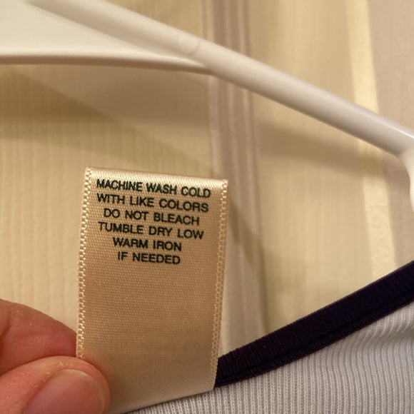 LL Bean Cardigan Sweater Pale Blue Lightweight Navy Trim Cotton Buttons WM SZ M - Picture 13 of 13